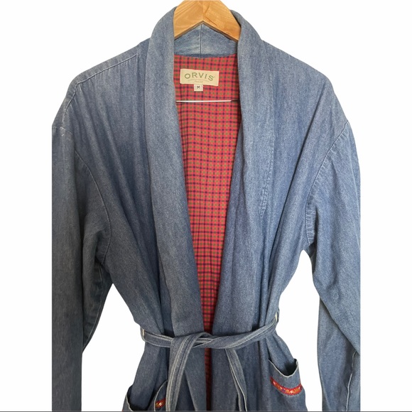 Orvis Chambray Denim Plaid Lined Robe M - Picture 4 of 8